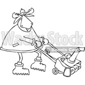 Clipart of a Cartoon Black and White Moose Using a Snow Blower - Royalty Free Vector Illustration © djart #1361605