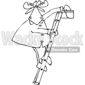 Clipart of a Cartoon Black and White Moose Standing on a Ladder and Cleaning Gutters - Royalty Free Vector Illustration © djart #1361607