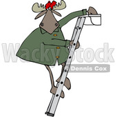 Clipart of a Cartoon Moose Standing on a Ladder and Cleaning Gutters - Royalty Free Vector Illustration © djart #1361612