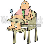 Clipart of a Cartoon Caucasian Baby Sitting in a High Chair and Holding Spoons - Royalty Free Vector Illustration © djart #1361684