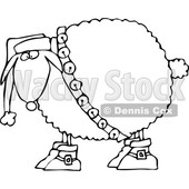 Clipart of a Cartoon Black and White Festive Christmas Sheep in Boots, Jingle Bells and a Santa Hat - Royalty Free Vector Illustration © djart #1362419