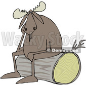 Clipart of a Cartoon Depressed Moose Sitting on a Log - Royalty Free Vector Illustration © djart #1362421