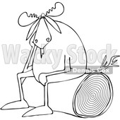 Clipart of a Cartoon Black and White Depressed Moose Sitting on a Log - Royalty Free Vector Illustration © djart #1362422