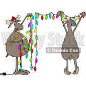 Clipart of Cartoon Two Festive Moose Hanging Christmas Lights - Royalty Free Vector Illustration © djart #1362424