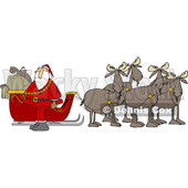 Clipart of a Team of Moose Ready to Pull Santas Christmas Sleigh - Royalty Free Vector Illustration © djart #1362425