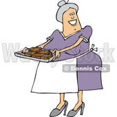 Clipart of a Cartoon Happy Chubby White Senior Woman Holding a Tray of Fresly Baked Brownies - Royalty Free Vector Illustration © djart #1363048