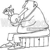 Clipart of a Cartoon Black and White Chubby Senior Man Lighting a Bong to Smoke Weed - Royalty Free Vector Illustration © djart #1363051