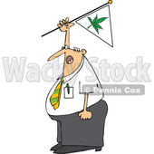 Clipart of a Cartoon Chubby White Businessman Shouting and Waving a Marijuana Flag - Royalty Free Vector Illustration © djart #1363741