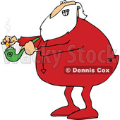 Clipart of a Cartoon Christmas Santa Claus in Pajamas, Lighting up a Pot Pipe - Royalty Free Vector Illustration © djart #1363748