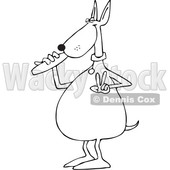Clipart of a Cartoon Black and White Stoned Dog Gesturing Peace and Smoking a Joint - Royalty Free Vector Illustration © djart #1365766