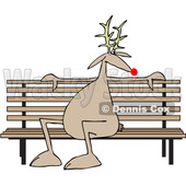 Clipart of a Cartoon Christmas Reindeer Sitting on a Park Bench - Royalty Free Vector Illustration © djart #1368127