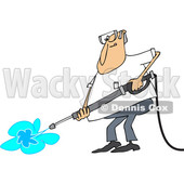 Clipart of a Cartoon Chubby White Man Pressure Washing - Royalty Free Vector Illustration © djart #1370938
