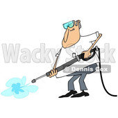 Clipart of a Cartoon Chubby White Man Wearing Protectove Goggles and Pressure Washing - Royalty Free Vector Illustration © djart #1370952