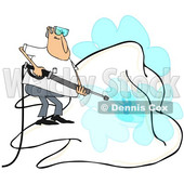 Clipart of a Cartoon White Man Pressure Washing a Giant Tooth, on a White Background - Royalty Free Illustration © djart #1370955