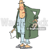 Clipart of a Cartoon Chubby Sick White Man with a Tissue Box in His Robe Pocket - Royalty Free Vector Illustration © djart #1371797