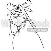Clipart of a Cartoon Black and White Scared Moose Covering His Face - Royalty Free Vector Illustration © djart #1373281