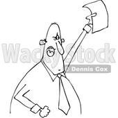 Clipart of a Cartoon Black and White Angry Business Man Shouting and Holding up a Document - Royalty Free Vector Illustration © djart #1373291