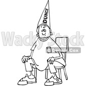 Clipart of a Cartoon Black and White Boy Wearing a Dunce Hat and Sitting in a Chair - Royalty Free Vector Illustration © djart #1373299