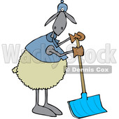 Cartoon Clipart of a Sheep Wearing Winter Apparel, Standing and Using a Snow Shovel - Royalty Free Vector Illustration © djart #1375141