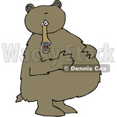 Cartoon Clipart of a Brown Bear Standing Upright and Resting His Paws on His Full Belly - Royalty Free Vector Illustration © djart #1375291