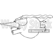 Clipart of a Cartoon Black and White Elephant Super Hero Flying - Royalty Free Vector Illustration © djart #1376338