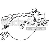 Clipart of a Cartoon Black and White Chubby Pig Super Hero Flying - Royalty Free Vector Illustration © djart #1376374