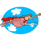 Clipart of a Chubby White Female Super Hero Flying Against a Sky Oval - Royalty Free Vector Illustration © djart #1377523