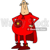 Clipart of a Chubby White Male Super Hero Standing with His Hands on His Hips, Wearing a Red Suit - Royalty Free Vector Illustration © djart #1377528
