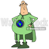 Clipart of a Chubby White Male Super Hero Standing with His Hands on His Hips, Wearing a Green Earth Suit - Royalty Free Vector Illustration © djart #1377530