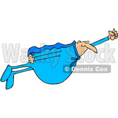 Clipart of a Chubby White Male Super Hero Flying in a Blue Suit - Royalty Free Vector Illustration © djart #1377531
