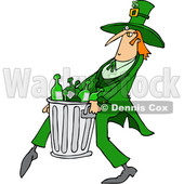 Clipart of a Cartoon St Patricks Day Leprechaun Carrying a Garbage Can Full of Liquor Bottles - Royalty Free Vector Illustration © djart #1381475