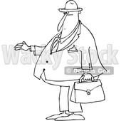Clipart of a Cartoon Black and White Lineart Chubby Debt Collector or Businessman Holding His Hand out for Payment - Royalty Free Vector Illustration © djart #1381479