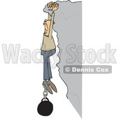Clipart of a Cartoon White Man Hanging from a Cliff with a Ball and Chain Attached to His Ankle - Royalty Free Vector Illustration © djart #1381480