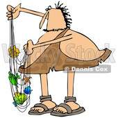 Clipart of a Chubby Caveman with Colorful Fish in a Net - Royalty Free Illustration © djart #1383592