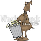 Clipart of a Cartoon Brown Dog Carrying a Garbage Can of Bones - Royalty Free Vector Illustration © djart #1384313