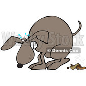 Clipart of a Cartoon Brown Dog Straining and Pooping - Royalty Free Vector Illustration © djart #1388182