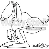 Clipart of a Cartoon Black and White Lineart Dog Straining to Poop - Royalty Free Vector Illustration © djart #1388398