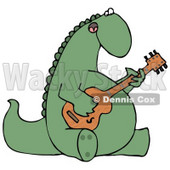 Big Green Musical Dinosaur Singing and Strumming a Guitar Clipart Illustration © djart #13900