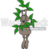 Clipart of a Cartoon Brown Dog Hanging from a Leafy Vine - Royalty Free Vector Illustration © djart #1391248