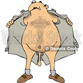 Clipart of a Cartoon Hairy White Flasher Man Opening His Jacket and Showing His Junk - Royalty Free Vector Illustration © djart #1391329
