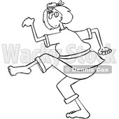 Clipart of a Cartoon Black and White Lineart Martial Artist Karate Woman - Royalty Free Vector Illustration © djart #1392886