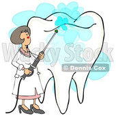 Clipart of a Cartoon Caucasian Female Dentist Power Washing a Tooth - Royalty Free Illustration © djart #1394151