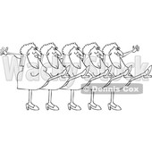 Clipart of a Cartoon Black and White Lineart Chorus Line of Senior Ladies Dancing the Can Can - Royalty Free Vector Illustration © djart #1396159
