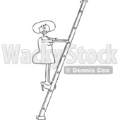 Clipart of a Cartoon Black and White Lineart Woman Climbing a Ladder - Royalty Free Vector Illustration © djart #1396924