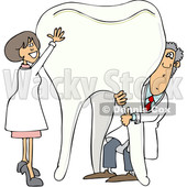 Clipart of a Cartoon Caucasian Male and Female Dentist Holding up a Giant Tooth - Royalty Free Vector Illustration © djart #1396925