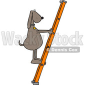 Clipart of a Cartoon Brown Dog Climbing a Ladder - Royalty Free Vector Illustration © djart #1397415