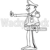 Clipart of a Cartoon Black and White Lineart Male Police Officer Blowing a Whistle and Directing Traffic - Royalty Free Vector Illustration © djart #1397417