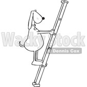 Clipart of a Cartoon Black and White Lineart Dog Climbing a Ladder - Royalty Free Vector Illustration © djart #1397418