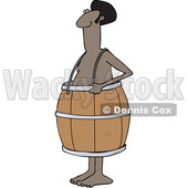 Clipart of a Cartoon Poor Nude Black Man Wearing a Barrel - Royalty Free Vector Illustration © djart #1399744