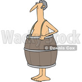 Clipart of a Cartoon Poor Nude White Man Wearing a Barrel - Royalty Free Vector Illustration © djart #1399746